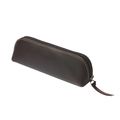 Handmade dark brown crazy horse leather pencil case with orange contrast stitching - Coffee