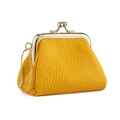 Yellow genuine leather kiss-lock coin purse with lychee texture and gold metal chain - Yellow