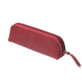 Handmade burgundy crazy horse leather pencil pouch with vintage yellow stitching - Red