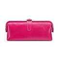 Elegant rose red genuine leather cosmetic bag with white stitching detail - Rose Red
