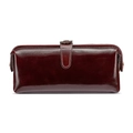 Burgundy oil wax leather toiletry bag with contrast stitching and metal buckle - Coffee