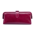 Beauty case in pelle cerata bordeaux con cuciture bianche e chiusura a scatto vintage - Viola