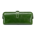 Beauty case in pelle verde scuro con cuciture bianche a contrasto e chiusura metallica - Verde