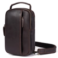 Vintage Herren Brusttasche aus dunkelbraunem Crazy Horse Leder mit Reißverschluss - Kaffeebraun