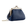Mini portamonete retrò in pelle blu scuro con chiusura dorata e catenella a sfere - Blu scuro