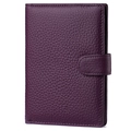 Dark purple leather RFID passport wallet with litchi texture and secure side buckle - Purple