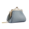 Portamonete in pelle grigio-blu con trama litchi e chiusura in metallo dorato - Celeste