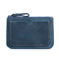 Marineblaue Vintage-Münzbörse aus Leder mit Kartenfach und markanten orangefarbenen Nähten - Blau