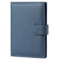 Blue RFID blocking genuine leather passport wallet with lychee grain texture - Grey Blue