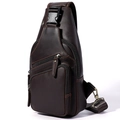 Borsa da petto in pelle crazy horse testa di moro con cuciture arancioni e zip multiple - caffè