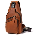 Zaino monospalla retrò in pelle crazy horse marrone da uomo con tasche con cerniera funzionali - Marrone