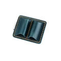 Detail of teal crazy horse leather pen case with two slots and yellow hand-stitched seams - Blue