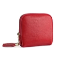 Luxury red genuine leather jewelry pouch with lychee texture and gold tassel zipper - Red