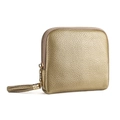 Golden lychee grain leather jewelry organizer with tassel zipper and light pink detail - Gold