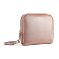 Rose gold pebble leather jewelry pouch with metal zipper and stylish tassel detail - Rose Gold