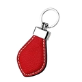 Red teardrop leather keychain with lychee texture and silver ring for car keys - Red