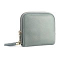 Mint green pebble leather jewelry pouch with gold zipper and stylish fringe detail - Sky Blue