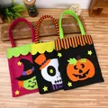 Set of three Halloween felt candy bags featuring wizard, skull, and pumpkin designs - Black Pumpkin Style (W-WS21)