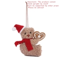 Llavero de oso de peluche marrón con gorro de Navidad rojo y bufanda con galleta - Colgante de Oso con Gorro Rojo y Bufanda