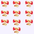 Set of 10 red velvet Christmas bow ornaments with gold bells and holly leaf accents - Style B Red Bowknot With Bells (O-FJ65)