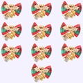 Set of 10 red and green plaid Christmas bows with golden bells for holiday decoration - Style C Bowknot With Gold Leaves (O-FJ67)