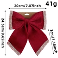 Grande fiocco natalizio in velluto bordeaux con bordi dorati e specifiche di misura - Stile Rosso Scuro (Q3-49)