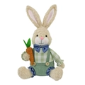 Coniglietto pasquale di peluche con salopette a quadretti verdi e carota decorativa - Ornamento Bambola Coniglio Maschio (W-QT148)