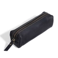Astuccio minimalista in pelle di cavallo nero con cerniera in metallo bronzo e cuciture a contrasto - Nero