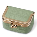 Portable light green litchi grain leather jewelry case with golden kiss-lock closure - Light Green