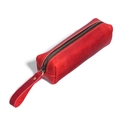 Vintage red crazy horse leather pencil case with metal zipper and leather handle - Red
