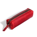 Astuccio in pelle rossa Crazy Horse con cerniera in metallo vintage e cuciture a mano - Rosso
