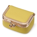 Bright yellow leather coin purse with rose gold kiss-lock frame and lychee texture - Light Yellow