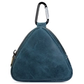 Blue triangle crazy horse leather coin pouch with black metal snap hook and brass zipper - Blue