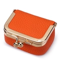 Mini porte-monnaie en cuir orange vif avec texture grainée et fermoir en métal doré - Orange