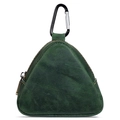 Dark green crazy horse leather triangular coin purse with durable metal carabiner - Green