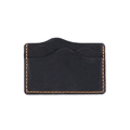 Minimalist black crazy horse leather card holder with vibrant orange contrast stitching - Black
