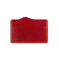 Handcrafted red crazy horse leather card holder with contrast yellow stitching - Red