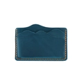 Handmade navy blue crazy horse leather card holder with contrast orange stitching detail - Blue