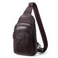 Dark brown vegetable tanned leather crossbody bag with lychee texture and metal hardware - Coffee