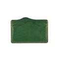 Dark green leather card holder with contrast orange stitching and wavy card slots - Green