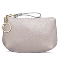 Minimalist gray pebble leather coin purse with golden zipper and keychain wristlet strap - Medium Grey