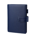 Funda de cuaderno B6 de cuero azul oscuro con textura litchi y bucle para bolígrafo - Azul marino