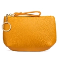 Bright orange pebbled leather coin purse with golden zipper and keychain strap - Yellow