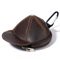 Portamonete in pelle marrone scuro a forma di cappello con gancio a moschettone - caffè