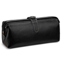 Trousse à maquillage en cuir grainé noir avec surpiqûres blanches et bouton-pression - Noir