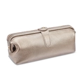 Trousse de maquillage en cuir doré champagne avec cadre en métal et boucle rétro - Champagne