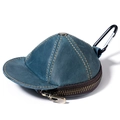 Mini portamonete in vera pelle blu a forma di cappellino con un moschettone - Blu