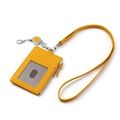 Bright yellow pebbled leather badge holder with card slots and retractable cord reel - Yellow