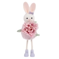 Plush Easter bunny ornament with purple bow holding a large pink decorative flower - Purple