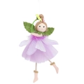 Purple fairy doll ornament with layered mesh skirt and green felt wings for Easter - Purple